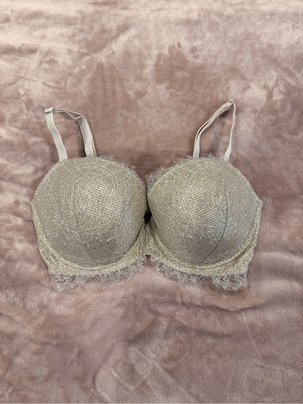 Victoria's Secret Glitter Lace Push-Up Bra in Light Champagne 32DDD
